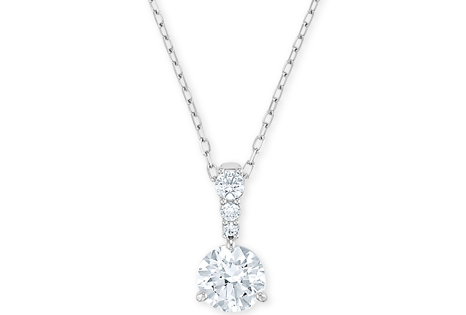 Swarovski Silver-Tone Crystal Solitaire Pendant Necklace, 14-7/8" + 2" extender