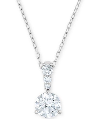 Swarovski Silver-Tone Crystal Solitaire Pendant Necklace, 14-7/8" + 2" extender