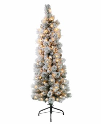 Puleo 4.5FT Pre-Lit Flocked Patagonia Pine Pencil Artificial Christmas Tree