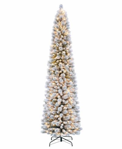 Puleo 9FT Pre-Lit Flocked Patagonia Pine Pencil Artificial Christmas Tree