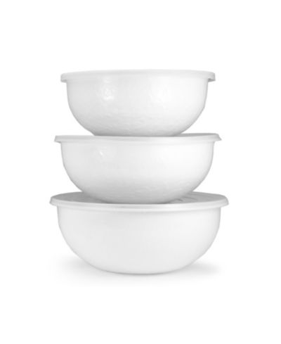 Golden Rabbit Solid White Enamelware Collection Mixing Bowls, Set of 3