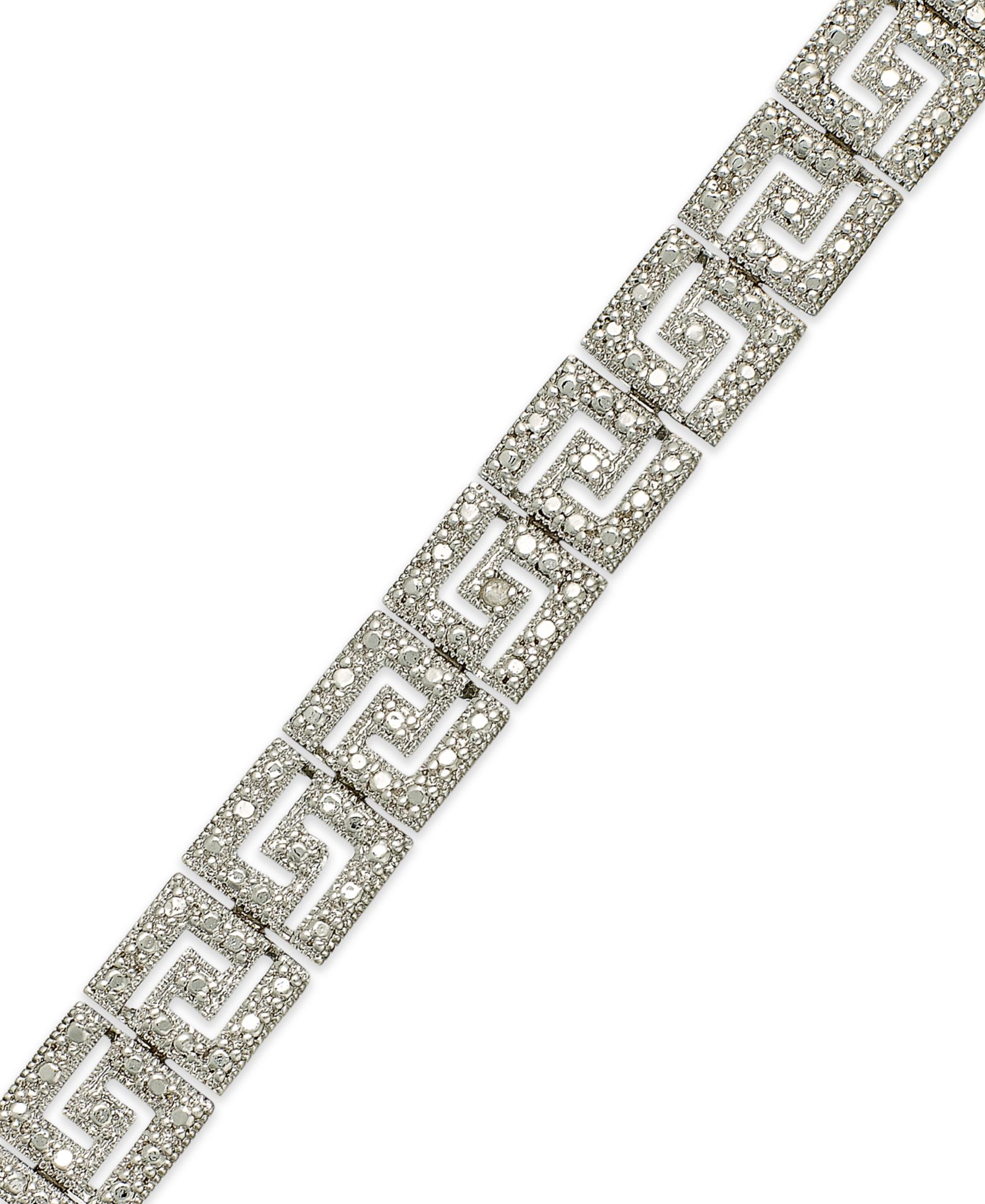 Diamond Accent Greek Key Bracelet in Silver Plate or Gold Plated Brass