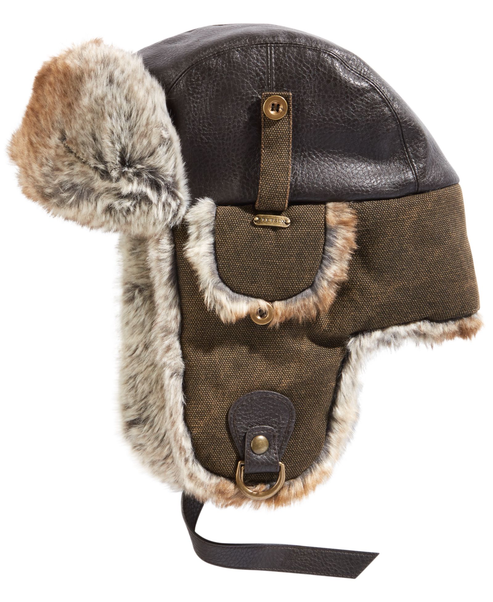 Мужская шапка Scala Canvas Faux-Leather Trapper