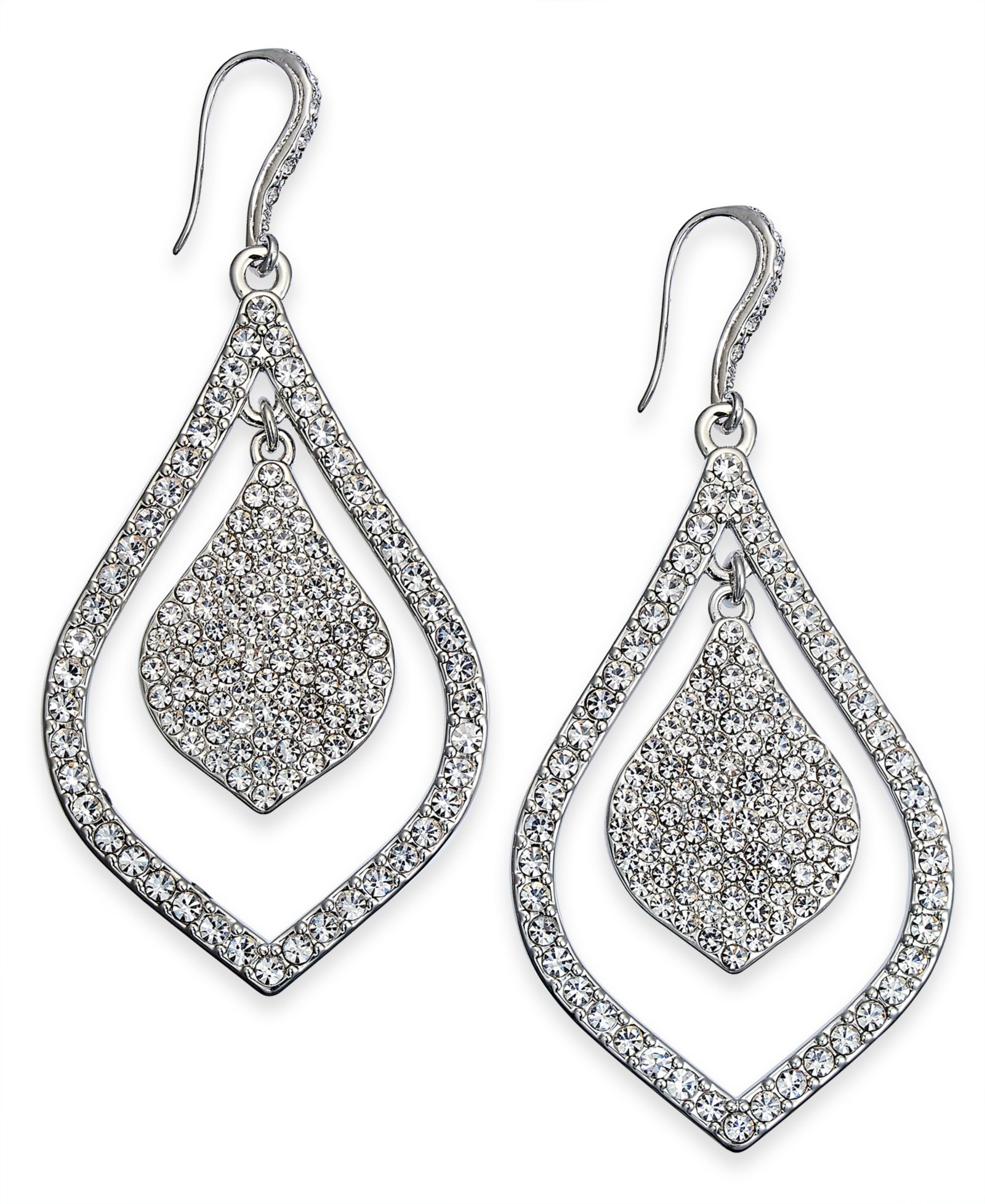 I.N.C. International Concepts Silver-Tone Crystal Pavé Double Teardrop Drop Earrings, Created for Macy's