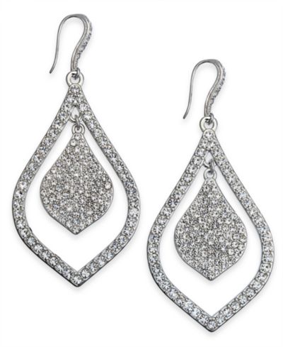I.N.C. International Concepts Silver-Tone Crystal Pavé Double Teardrop Drop Earrings, Created for Macy's