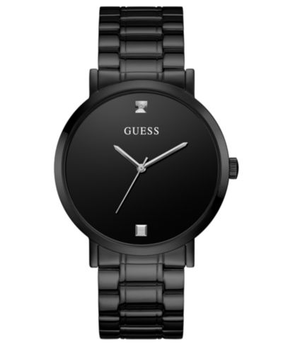 GUESS Мужские часы Diamond-Accent Black Stainless Steel, 44mm