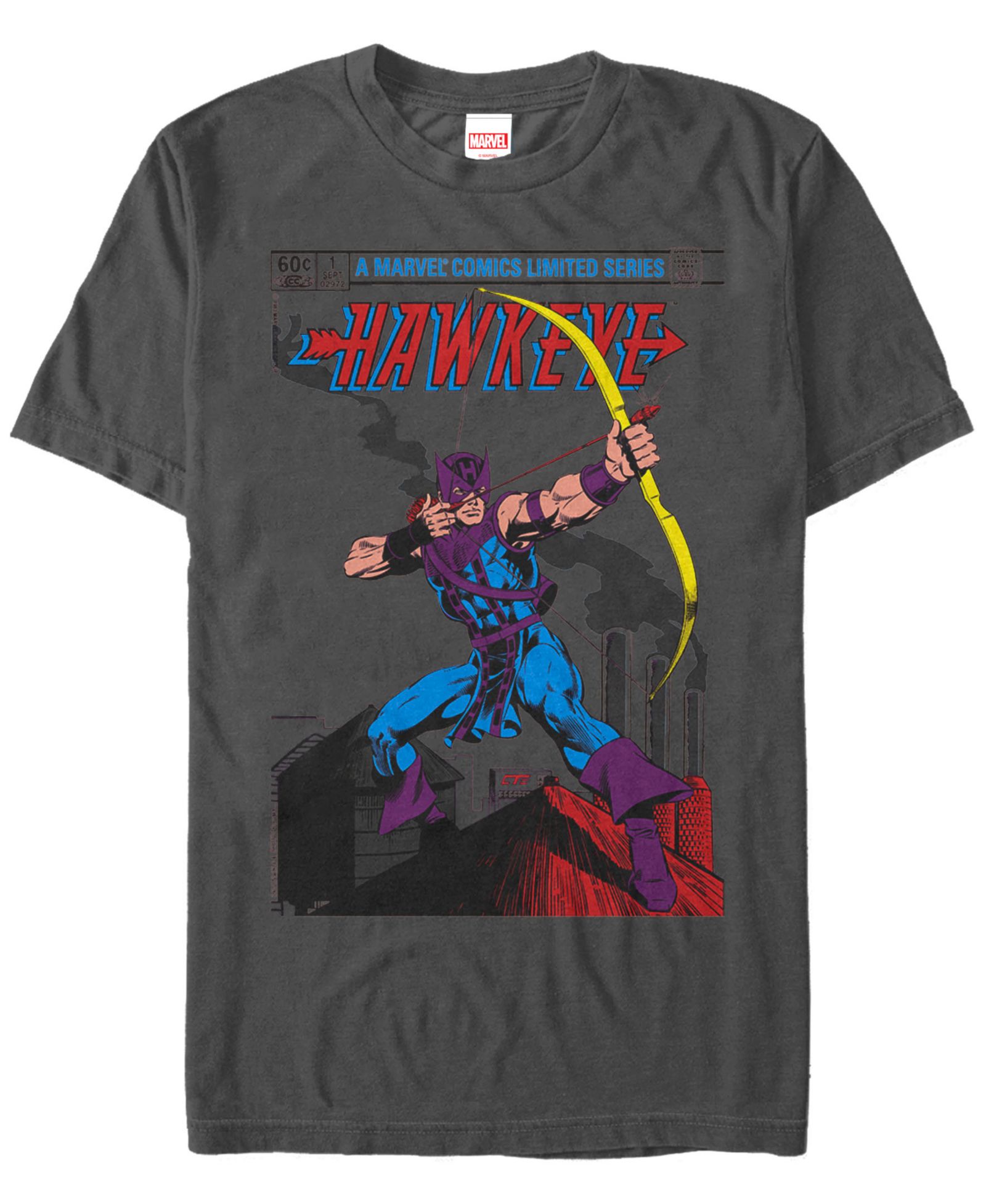 Marvel Мужская футболка в классическом стиле комиксов Hawkeye с коротким рукавом