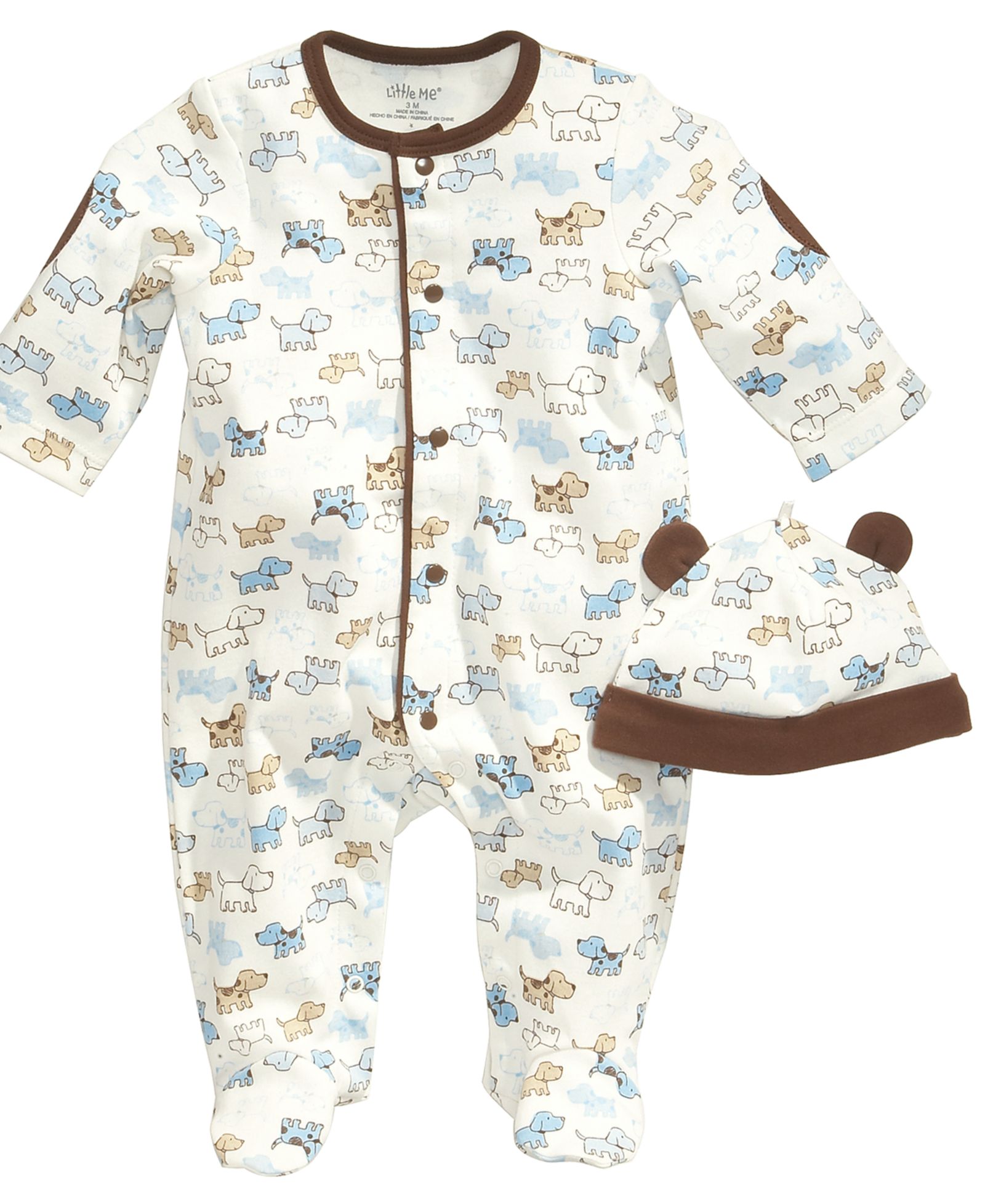 Little Me Baby Boys Cute Puppies Hat and Footed Coveralls Set