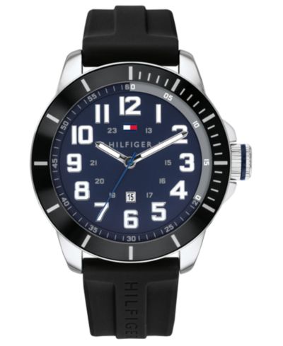 Мужские часы Tommy Hilfiger Black Silicone Strap, 44mm