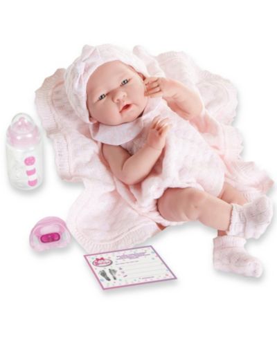 La Newborn Кукла baby doll pink knit outfit, 15"