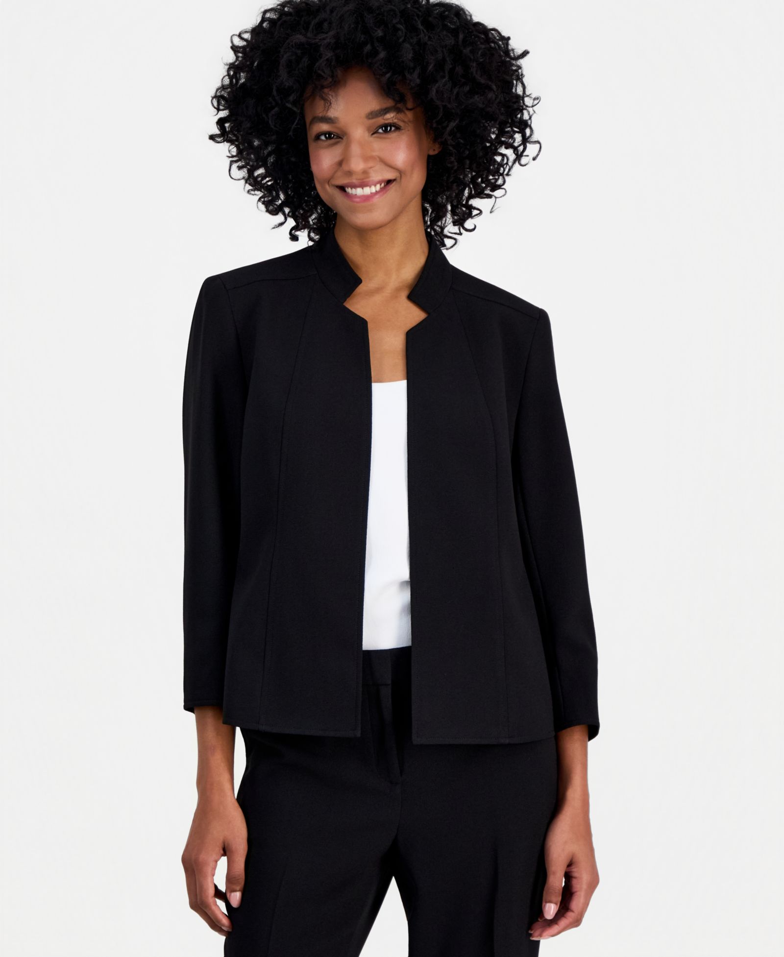 Anne Klein Crepe Star-Collar Open-Front Blazer