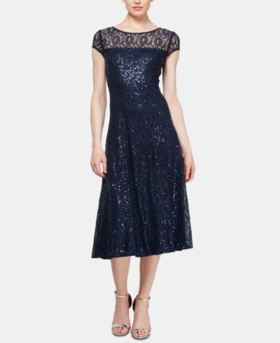 SL Fashions Женский Sequined Lace Midi Dress