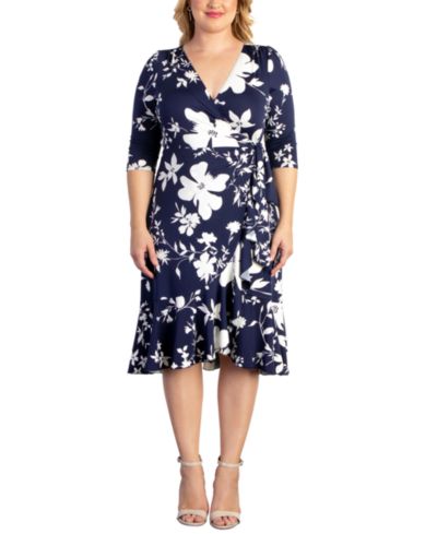 Kiyonna Plus Size Flirty Flounce миди-платье с запахом и рукавами 3/4