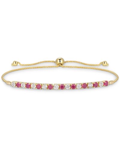 Sapphire (1/2 ct. t.w.) & Diamond (1/20 ct. t.w.) Bolo Bracelet in 14k Gold (Also Available in Ruby & Emerald)