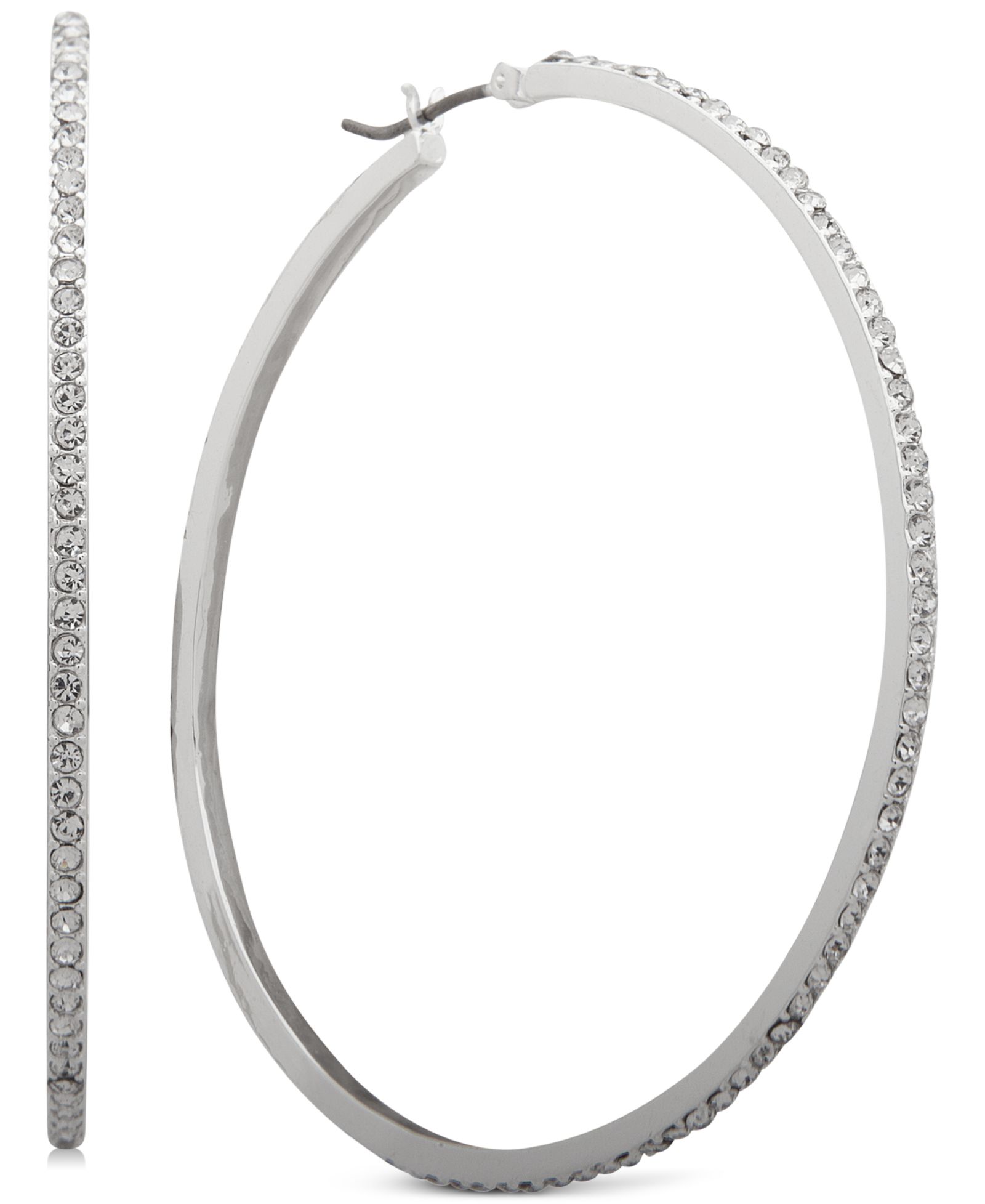 Серьги-кольца DKNY Medium Silver-Tone Pavé 2"