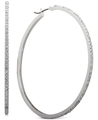 Серьги-кольца DKNY Medium Silver-Tone Pavé 2"