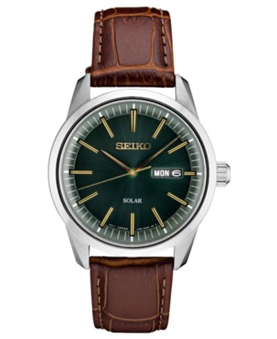 Seiko мужские часы Solar Essentials, коричневый кожаный ремешок, 40mm