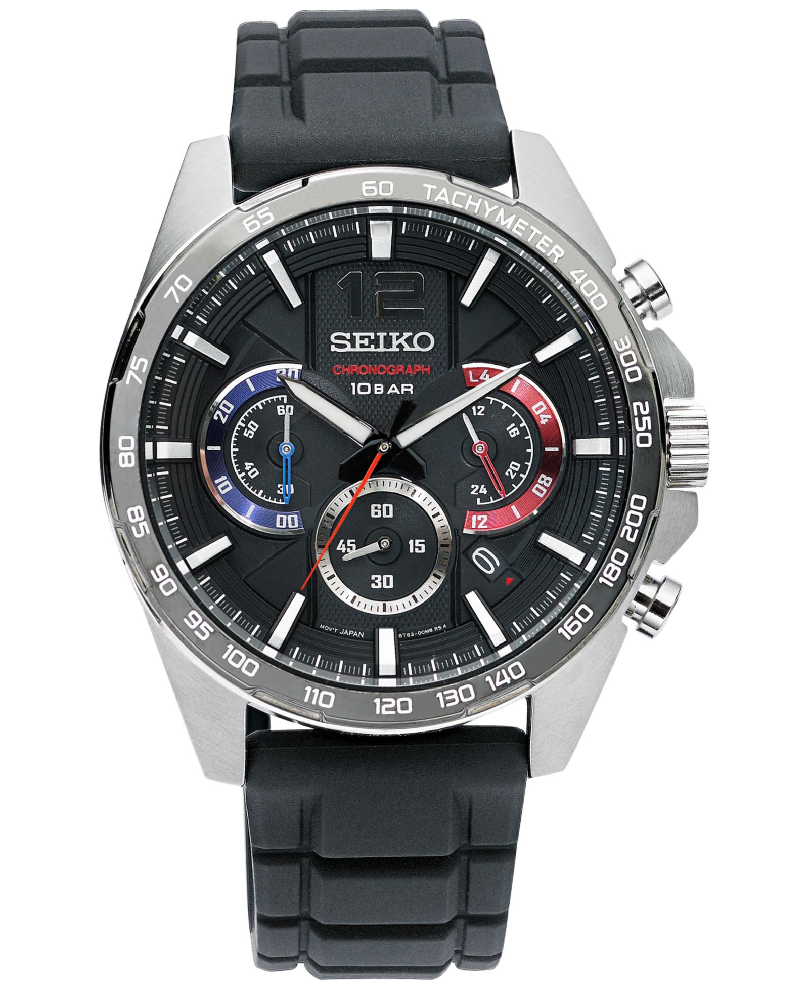 Seiko Мужские часы Essentials Chronograph Black Silicone Strap 43.9mm