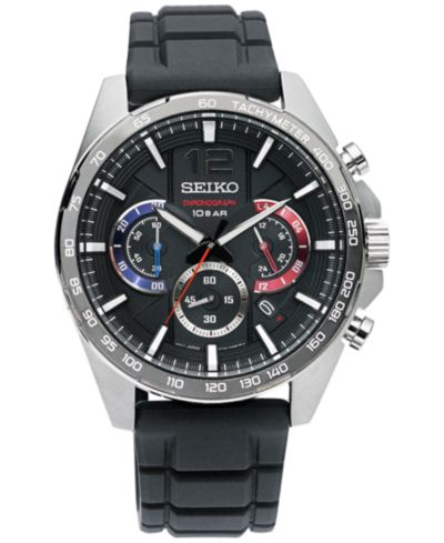 Seiko Мужские часы Essentials Chronograph Black Silicone Strap 43.9mm