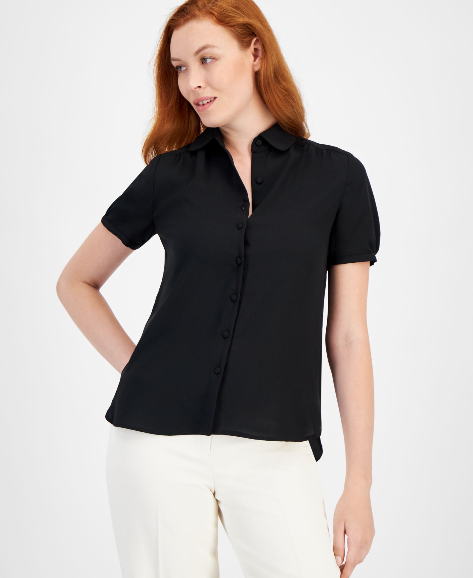 Anne Klein Women's Cap-Sleeve Button-Up Blouse