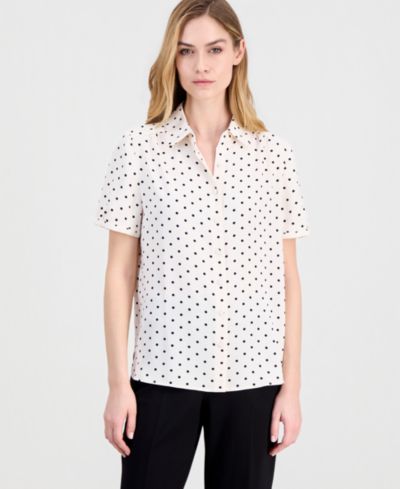 Anne Klein Women's Cap-Sleeve Button-Up Blouse