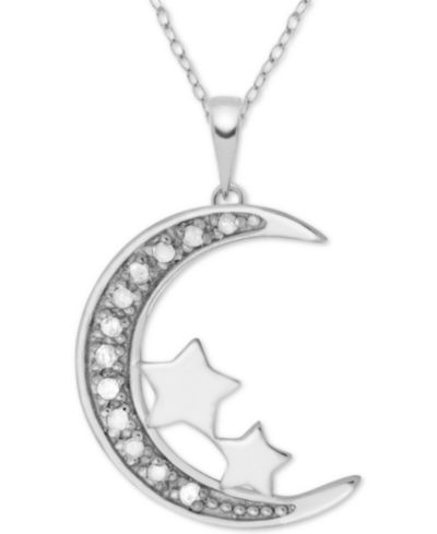 Подвеска Moon & Stars с бриллиантом 1/10 ct. t.w. из стерлингового серебра