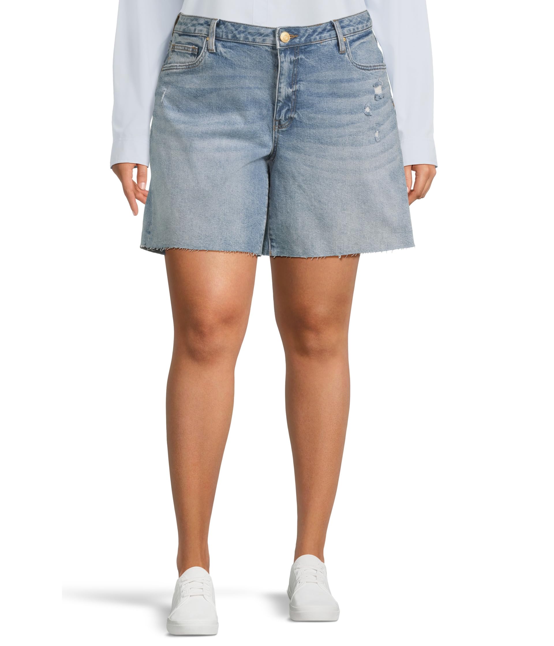 Шорты KUT from the Kloth Plus Size Hailey High Rise Long Bermuda-Basic Raw Hem