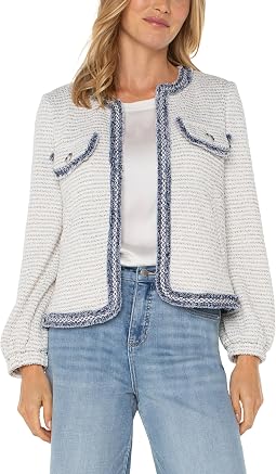 Collarless Jacket With Fray Detail
