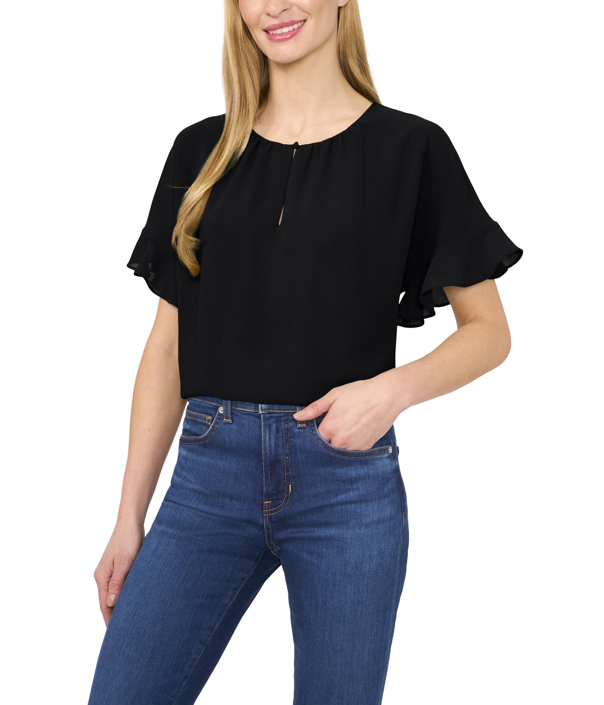 Short Sleeve Half Button Flowy Blouse