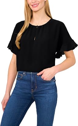 Short Sleeve Half Button Flowy Blouse
