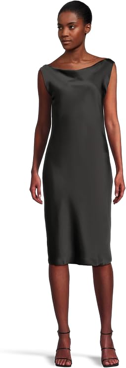 Sleeveless Low Back Drape Dress Below Knee