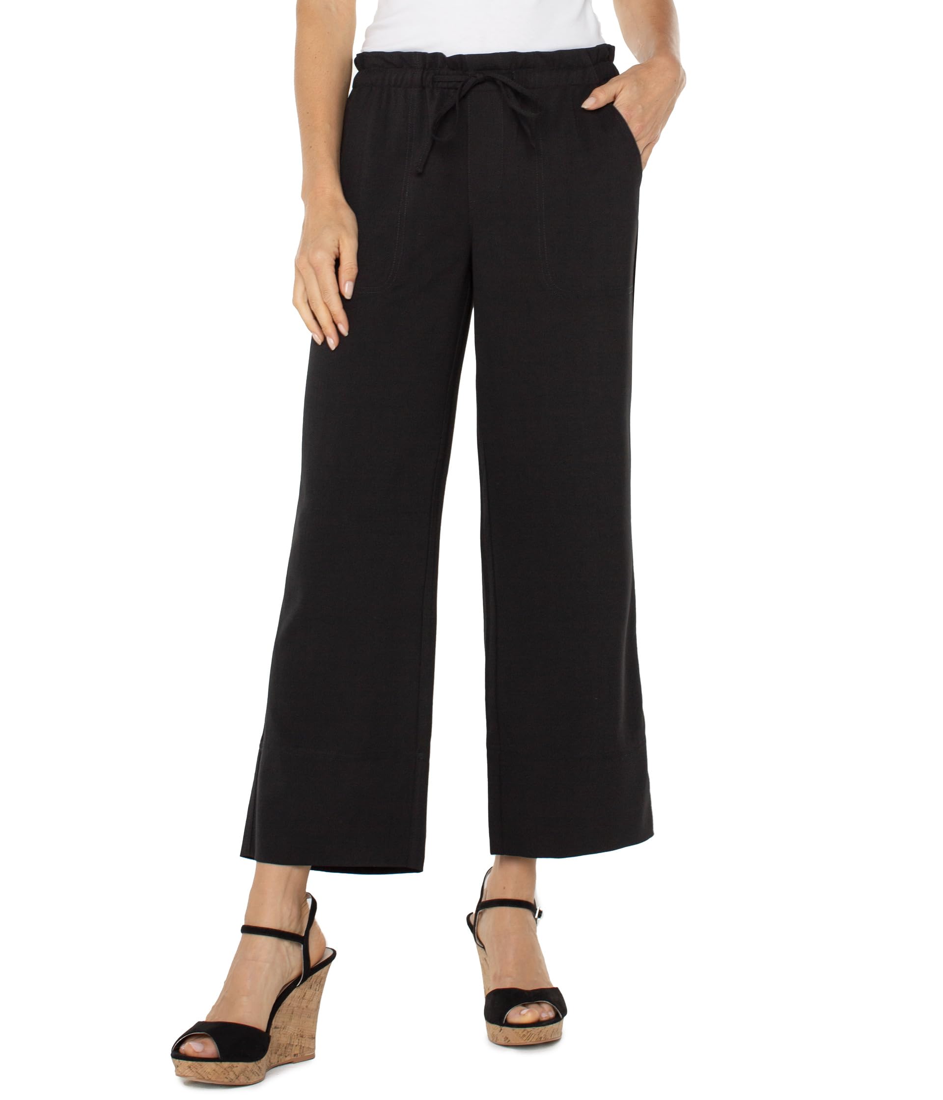 Pull On Tie Waist Wide Leg Ankle Pant 26"