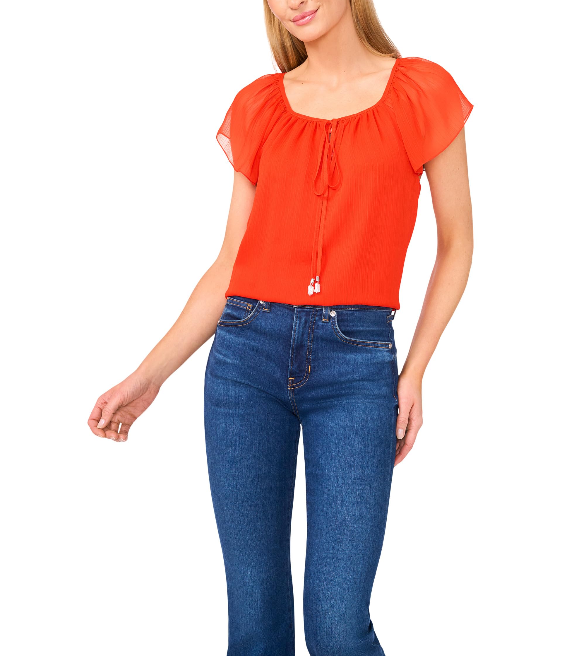 Round Neckline Flutter Slv Top