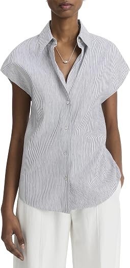 Ticking Stripe Cap Sleeve Blouse