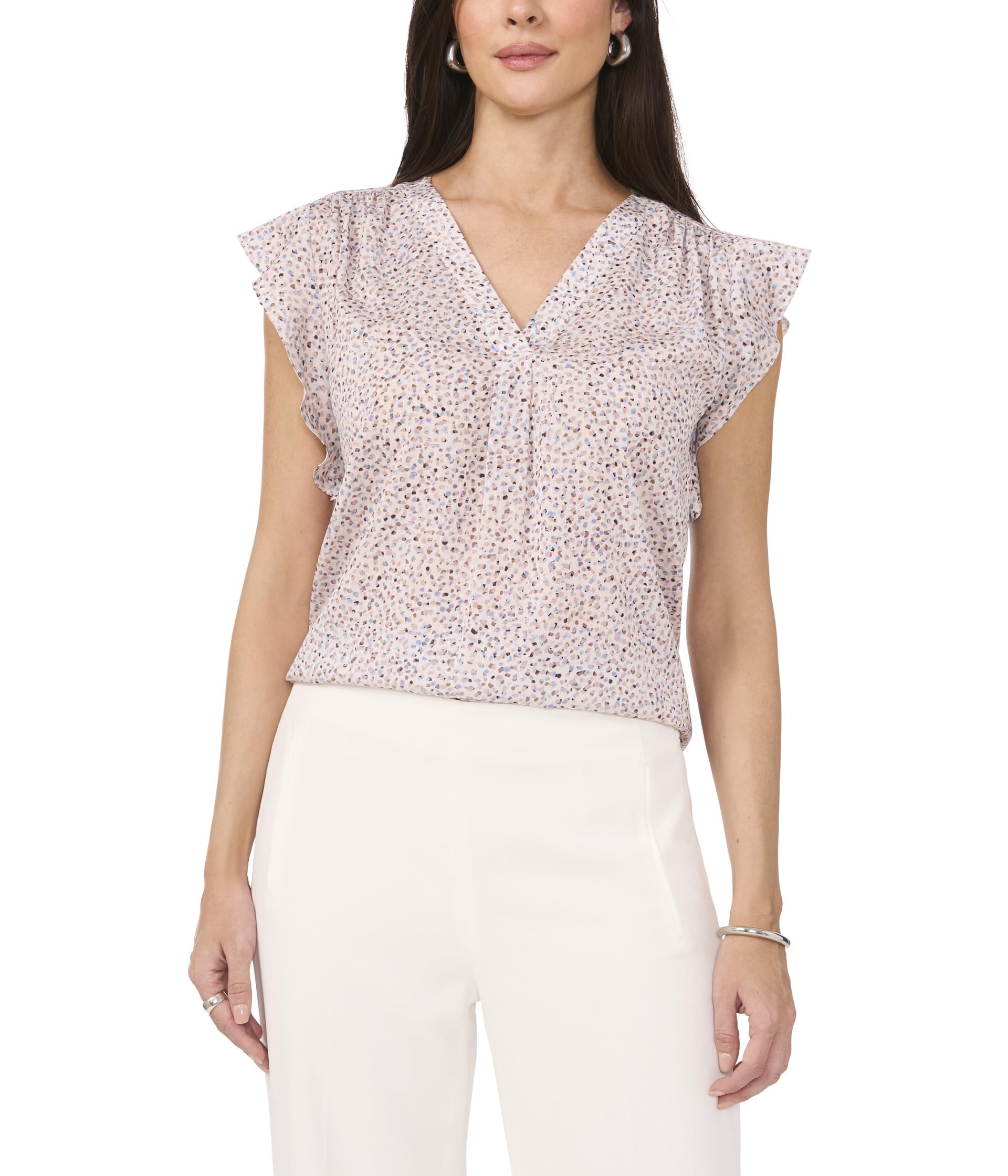 V Neck Ruffle Sleeve Blouse
