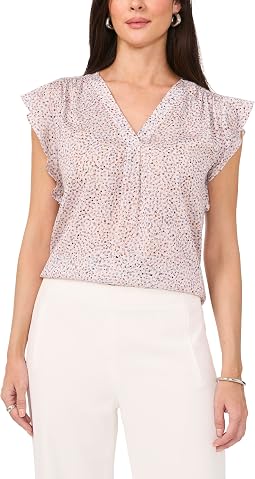 V Neck Ruffle Sleeve Blouse