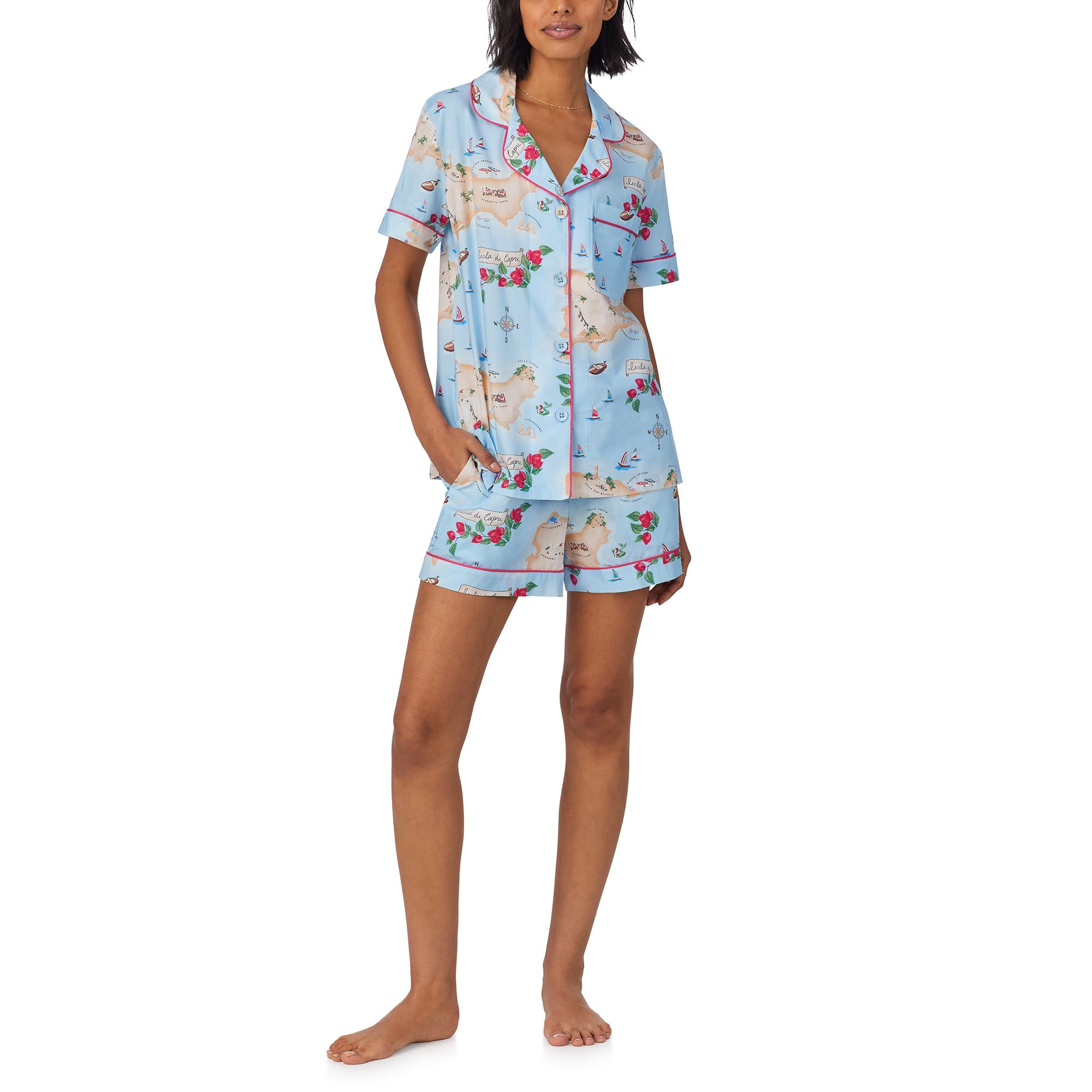 Cotton Woven Short Sleeve Boxer Pj Set