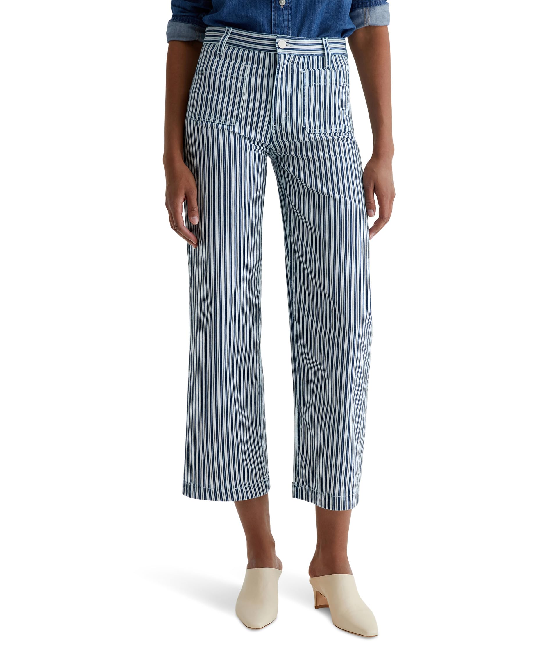 Брюки с широкими укороченными штанинами Kassie Mid-Rise в цвете Nordic Stripe Indigo Multi