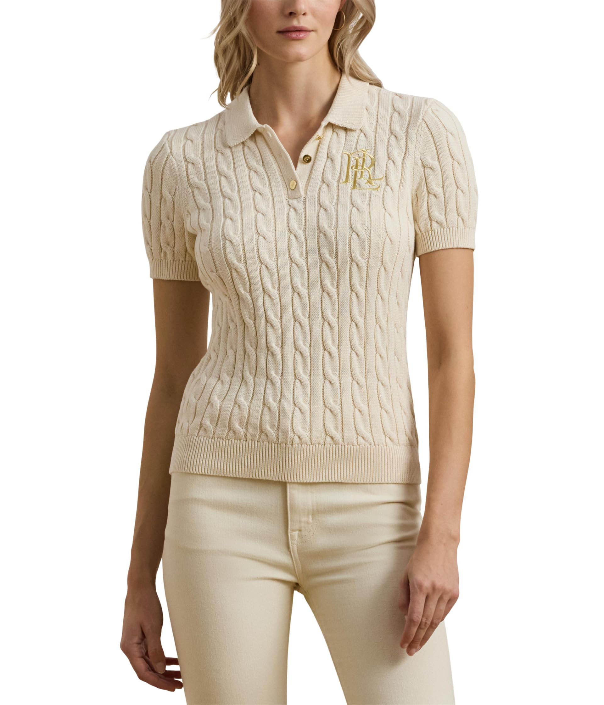 Cable-Knit Cotton Polo Sweater