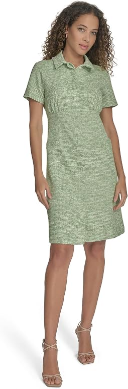 Tweed Short Sleeve Collared Dress
