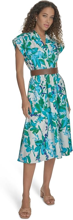 Belted Floral Cotton Aline