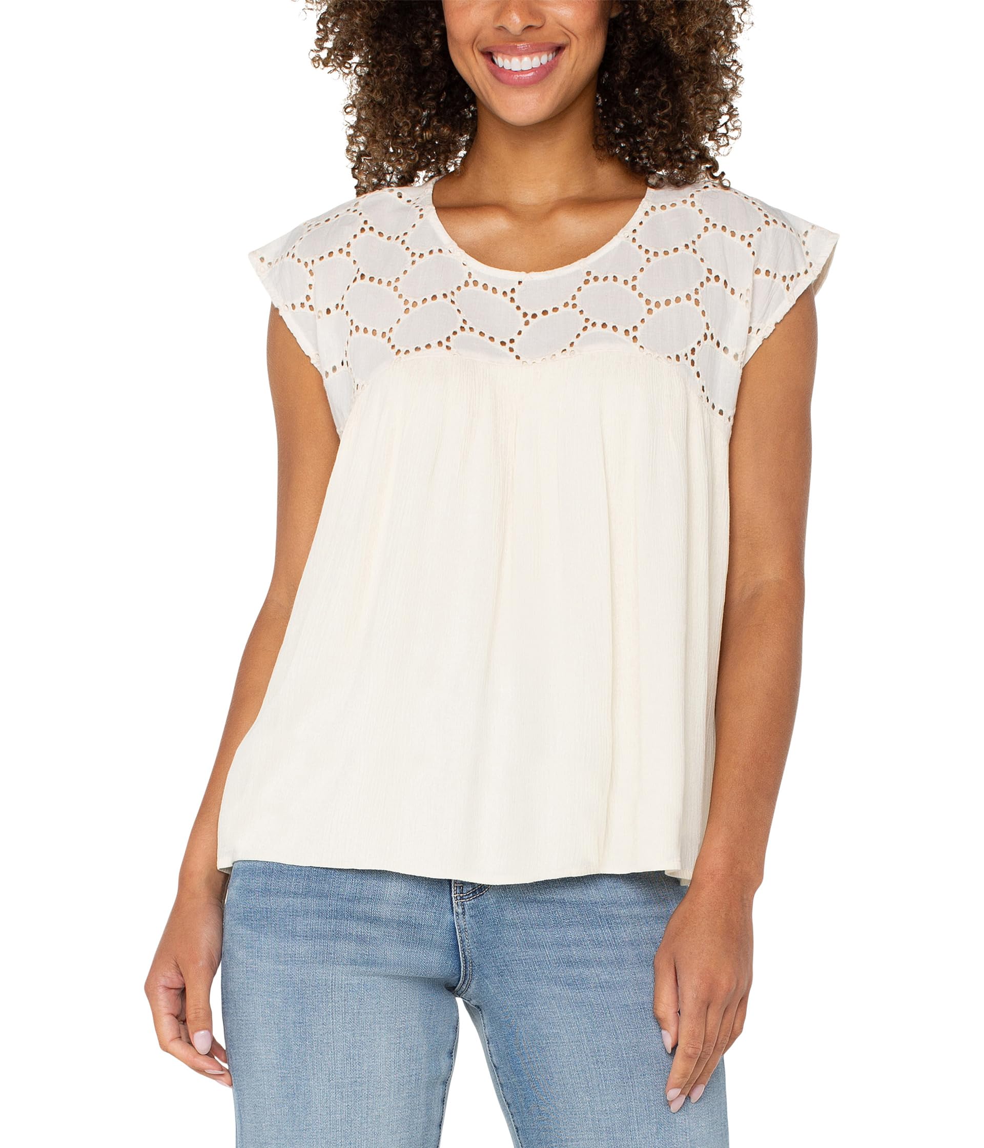 Short Sleeve Dolman Boat Neck Woven Blouse W Embroidery