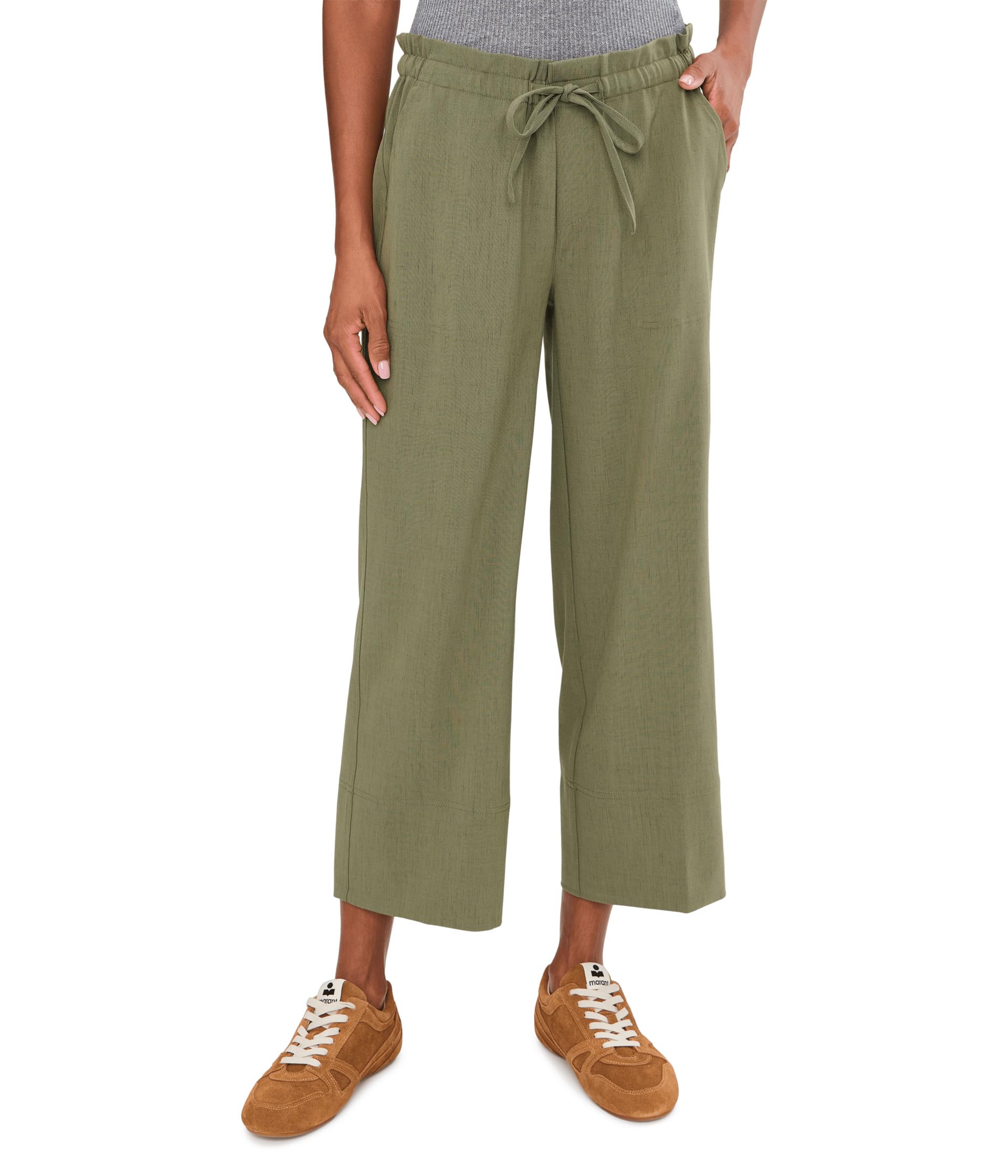 Mid-Rise Pull-On Tie Waist Wide Leg Ankle Pant 26"