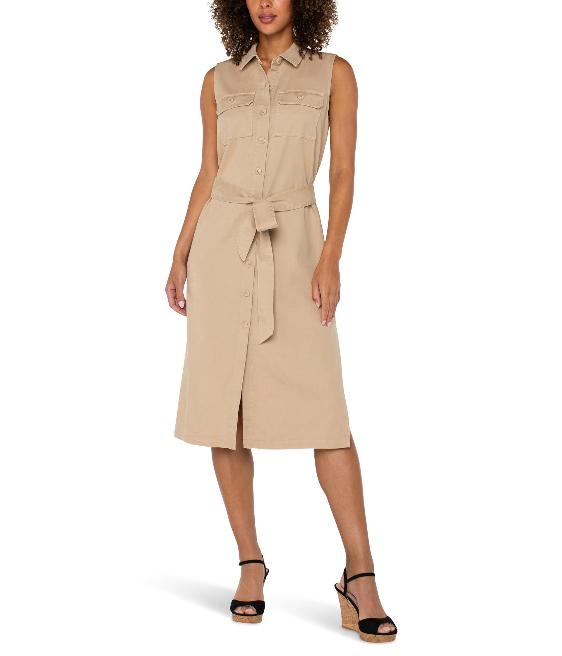 Sleeveless Shirt Dress With Slits
