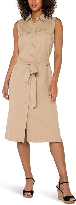 Sleeveless Shirt Dress With Slits