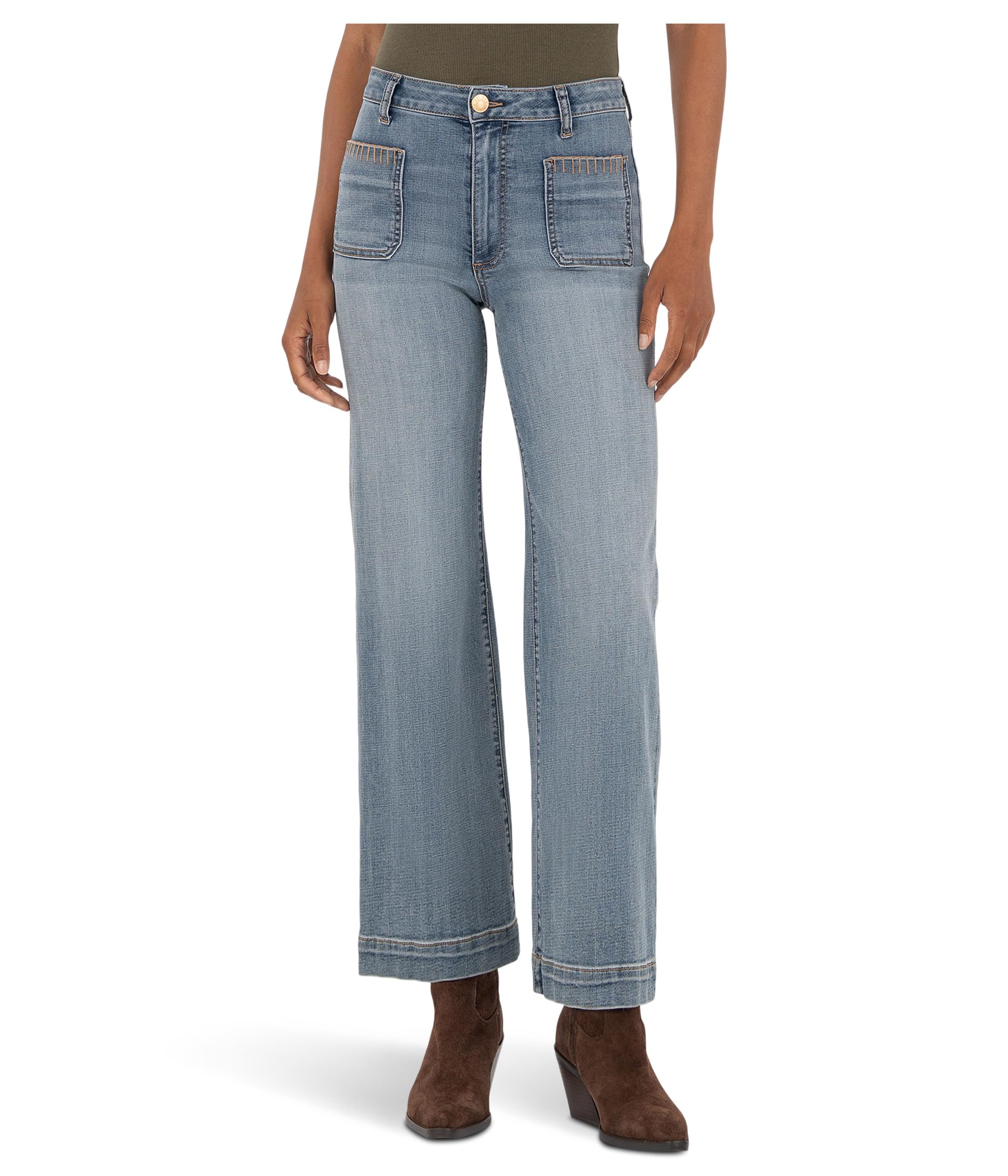 Meg High Rise Wide Leg With Front Patch Pockets Wide Hem