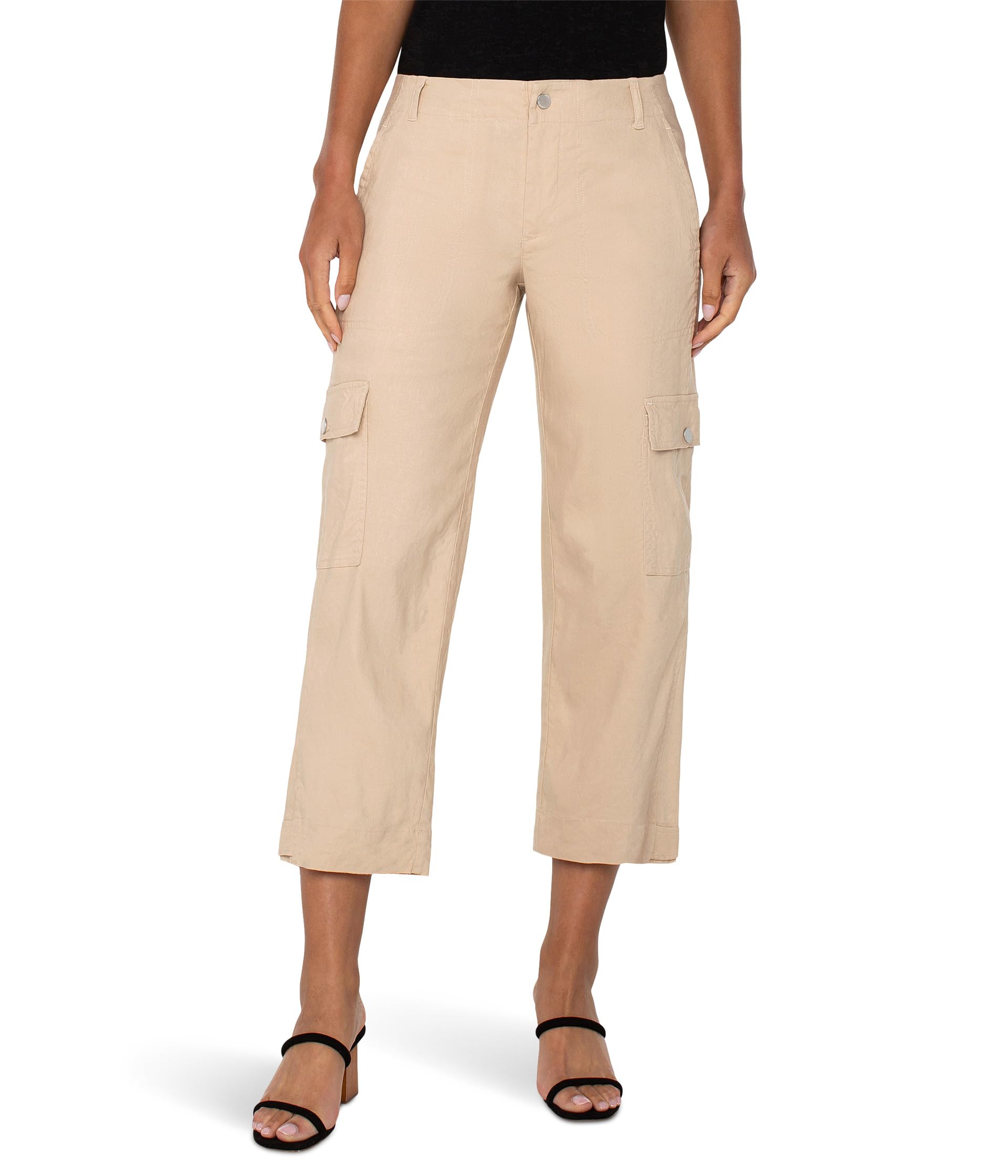 Mid-Rise Utility Crop with Tab Hem & Cargo Pockets Pants
