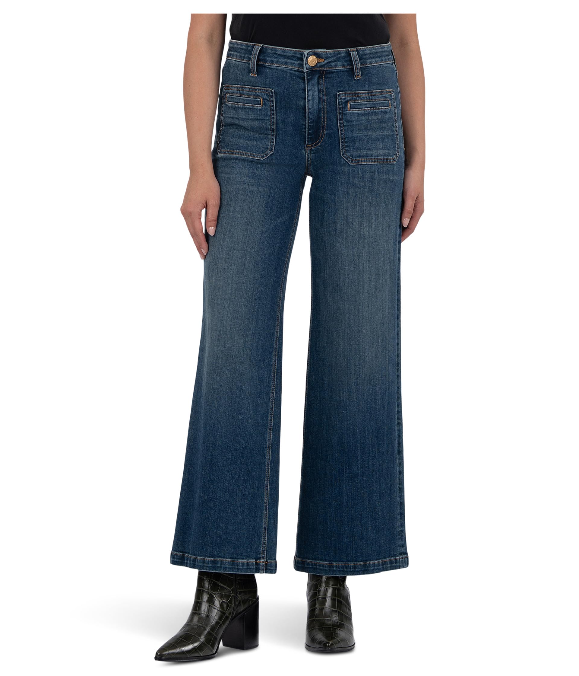 Jean High Rise Wide Leg Front And Back Patch Pockets