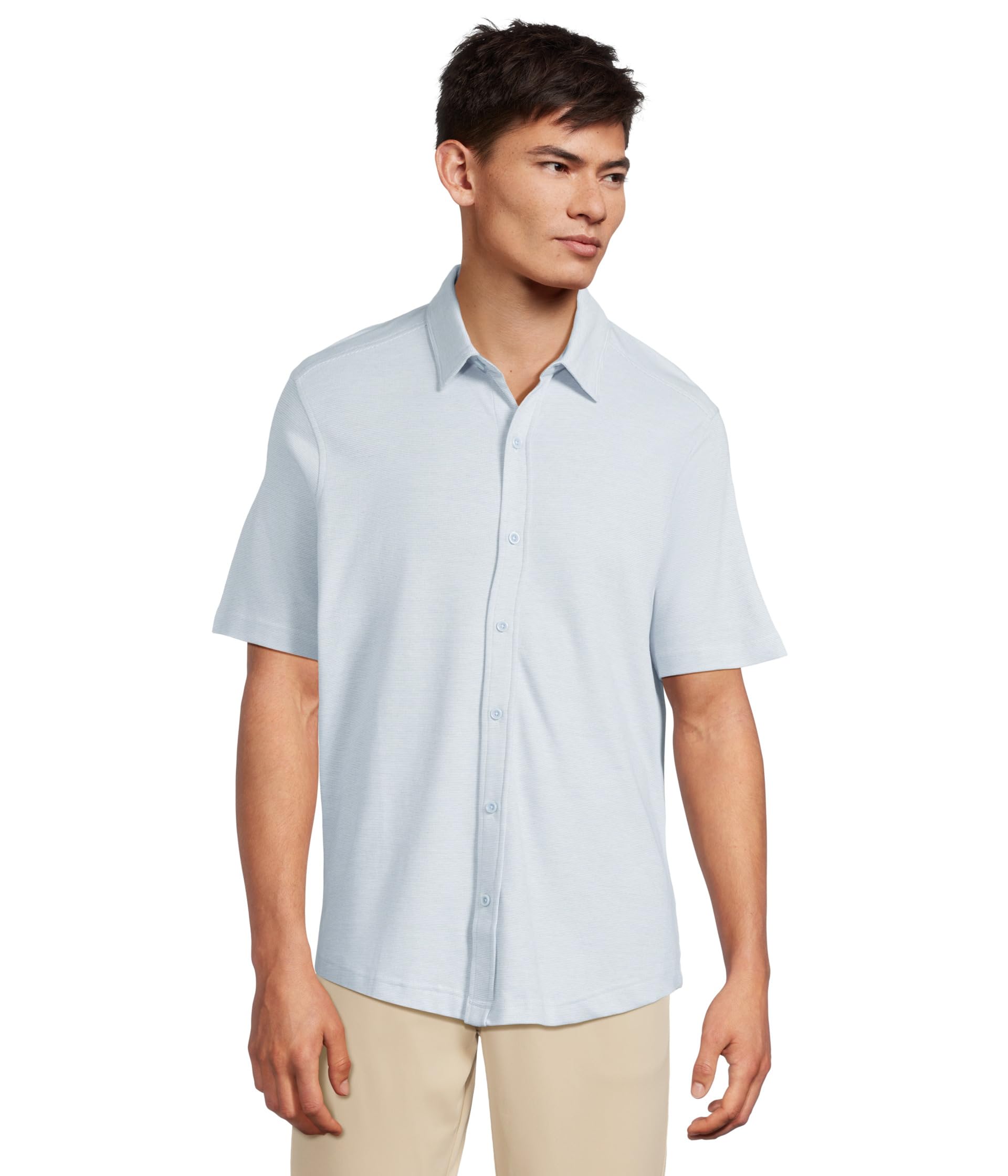 Short Sleeve J&M Flex Birdseye Button Front