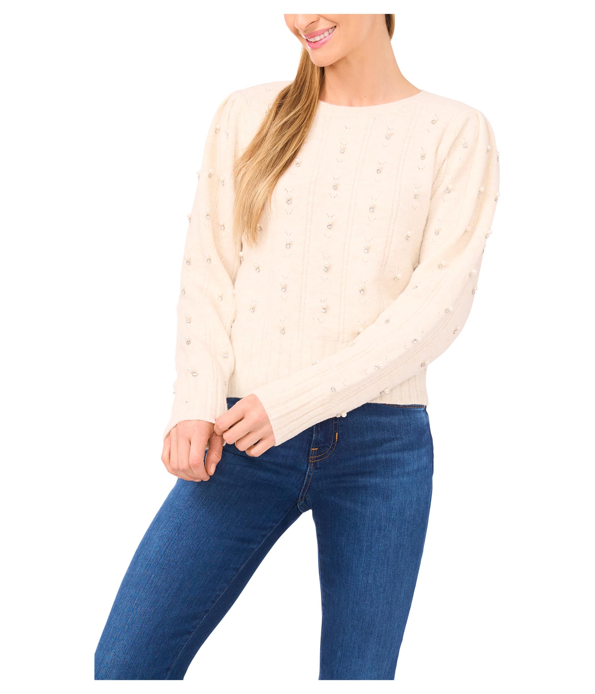 Pearl Embellished Pointelle Sweater